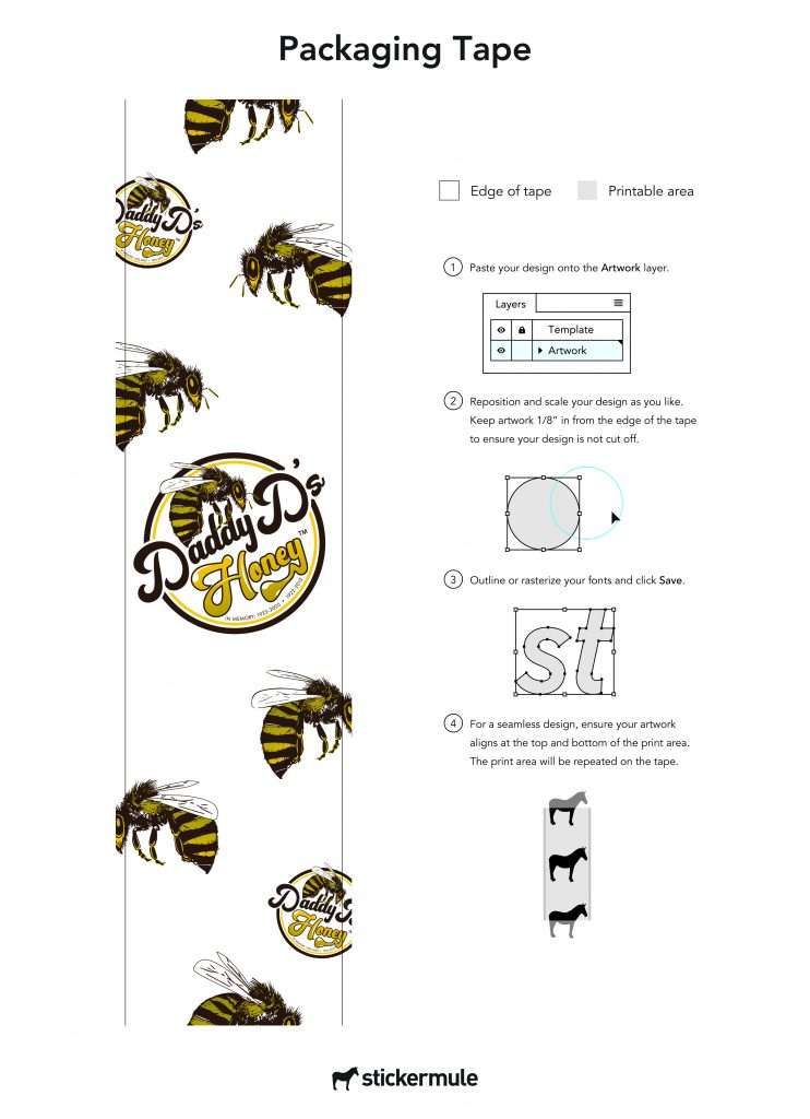 THE BRANDING OF DADDY D'S HONEY 25 packaging tape template